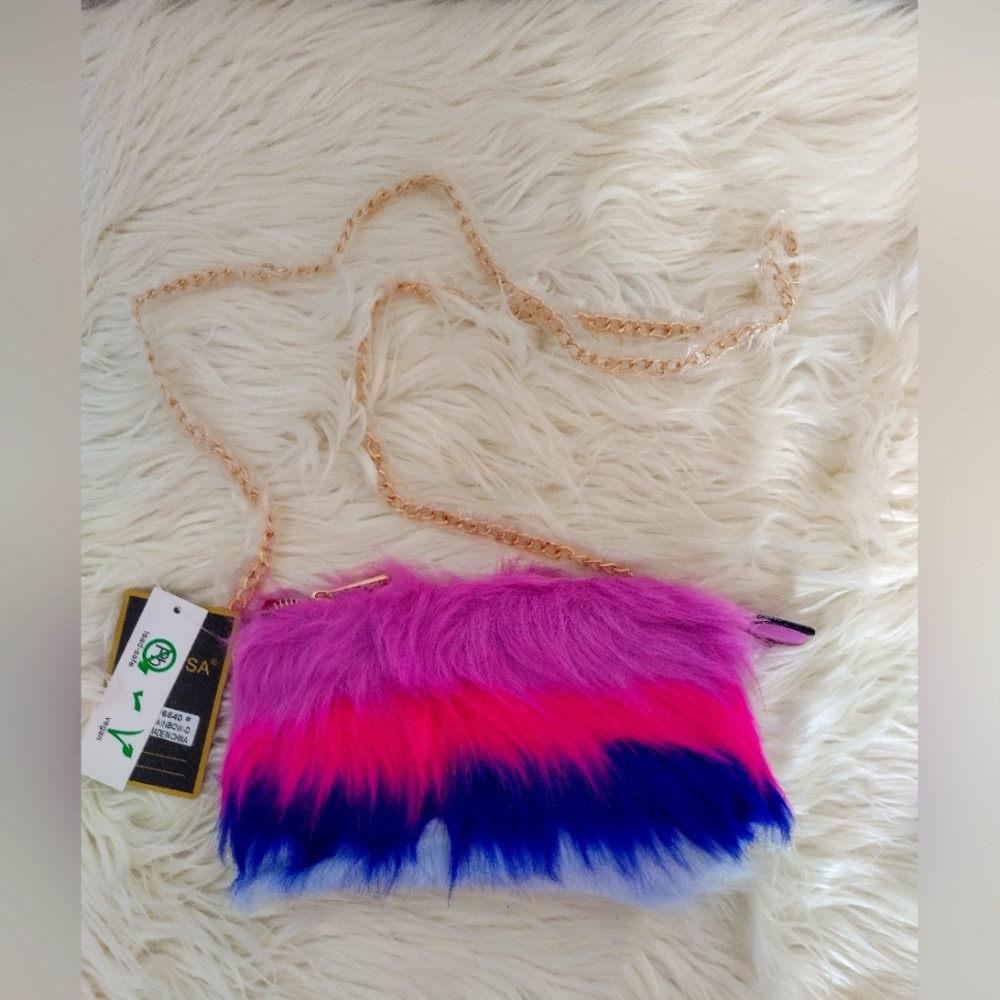 Multicolored Faux Fur Crossbody Bag